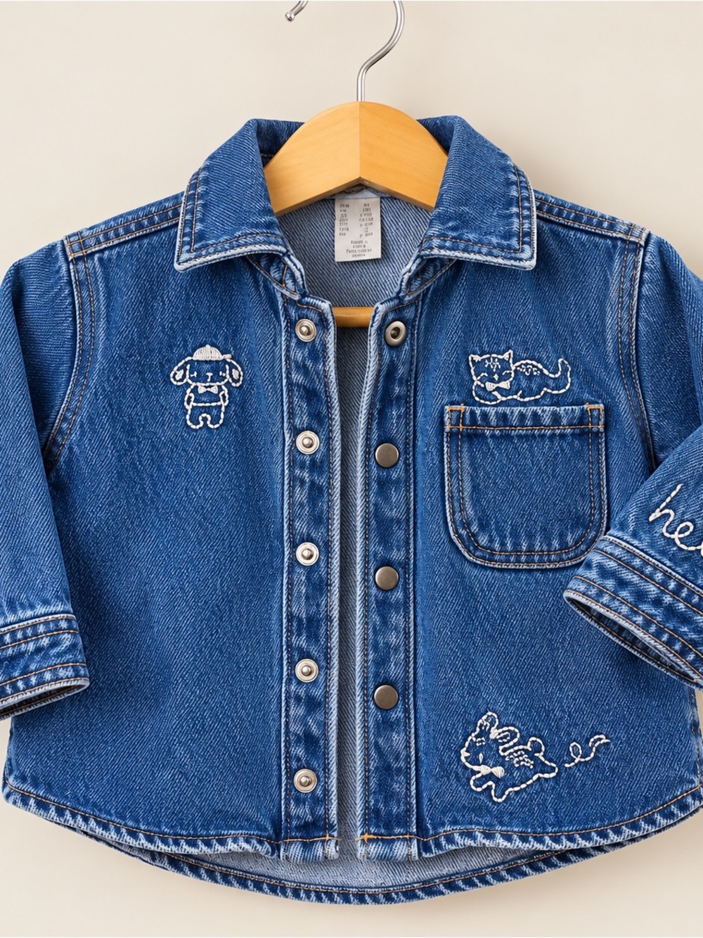 H&M Kids Blue Denim Jacket with Embroidered Animal Patches